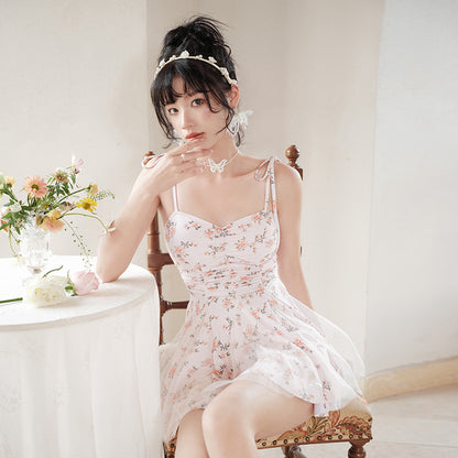 Floral covered belly thin advanced sense 2023 new net red pure dress bathing suit female summer hot spring