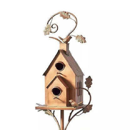 Metal Kunst Fuglehus til Haven - Unik Dekoration og Sikker Tilflugtssted for Fugle, Holdbart Design med Naturlig Patina