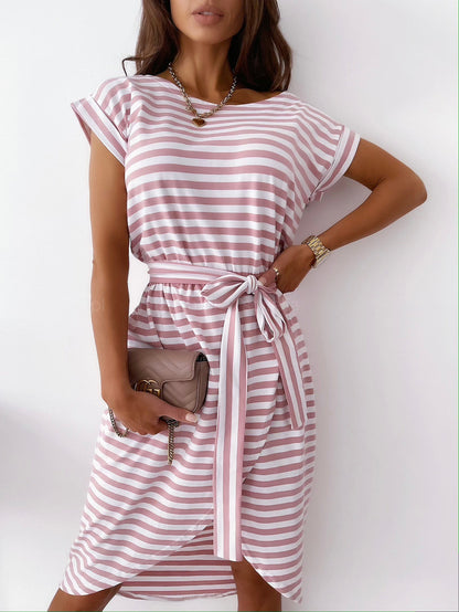 New Europe and the United States cross-border spring and summer new striped print casual fashion irregular dress