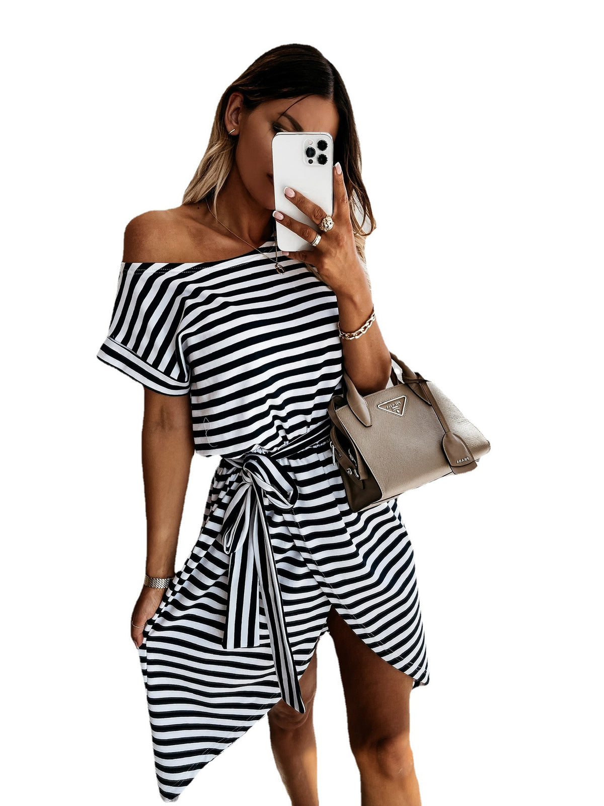 New Europe and the United States cross-border spring and summer new striped print casual fashion irregular dress