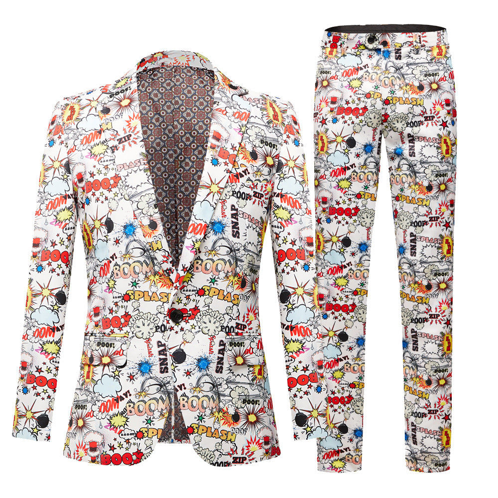 Men's Comic-Print Jacket and Trousers Set