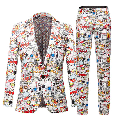 Men's Comic-Print Jacket and Trousers Set