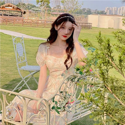 Tea Break Beauty Floral dress Summer female vintage Escape Princess French Fairy dress super Sensen department