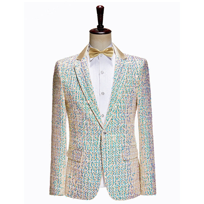Men's Champagne Sequin Suit with Bow Tie