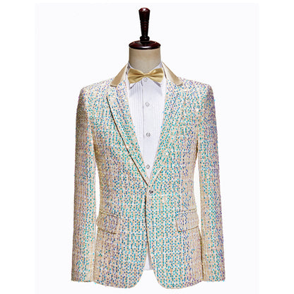Men's Champagne Sequin Suit with Bow Tie