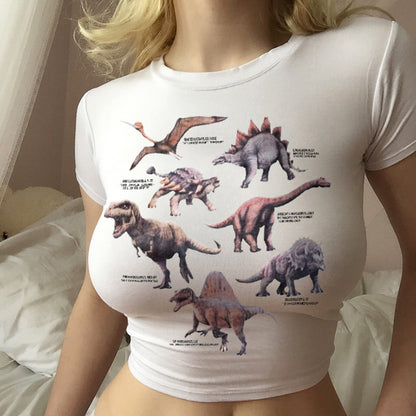 Cross-border women's Express new Europe and the United States new tight short crew-neck printed women's T-shirt blouse