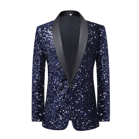 Men's Glitter Stage Suit Jacket - Navy Blue