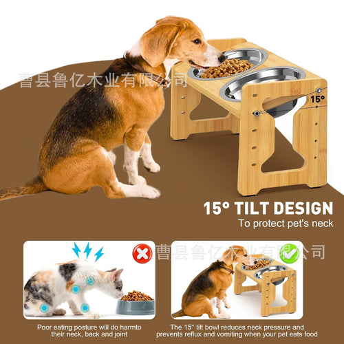 Wooden dog bowl stand, wooden dog bowl height-increasing stand, adjustable dog bowl stand, bamboo pet feeding stand