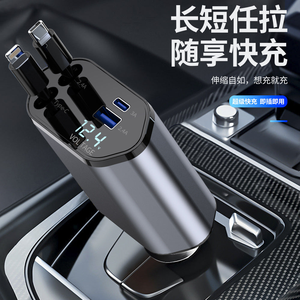 C9 Starry Sky Top Fast Charging 120W built-in retractable Cable Car charger, one-to-four multi-functional digital display car charger