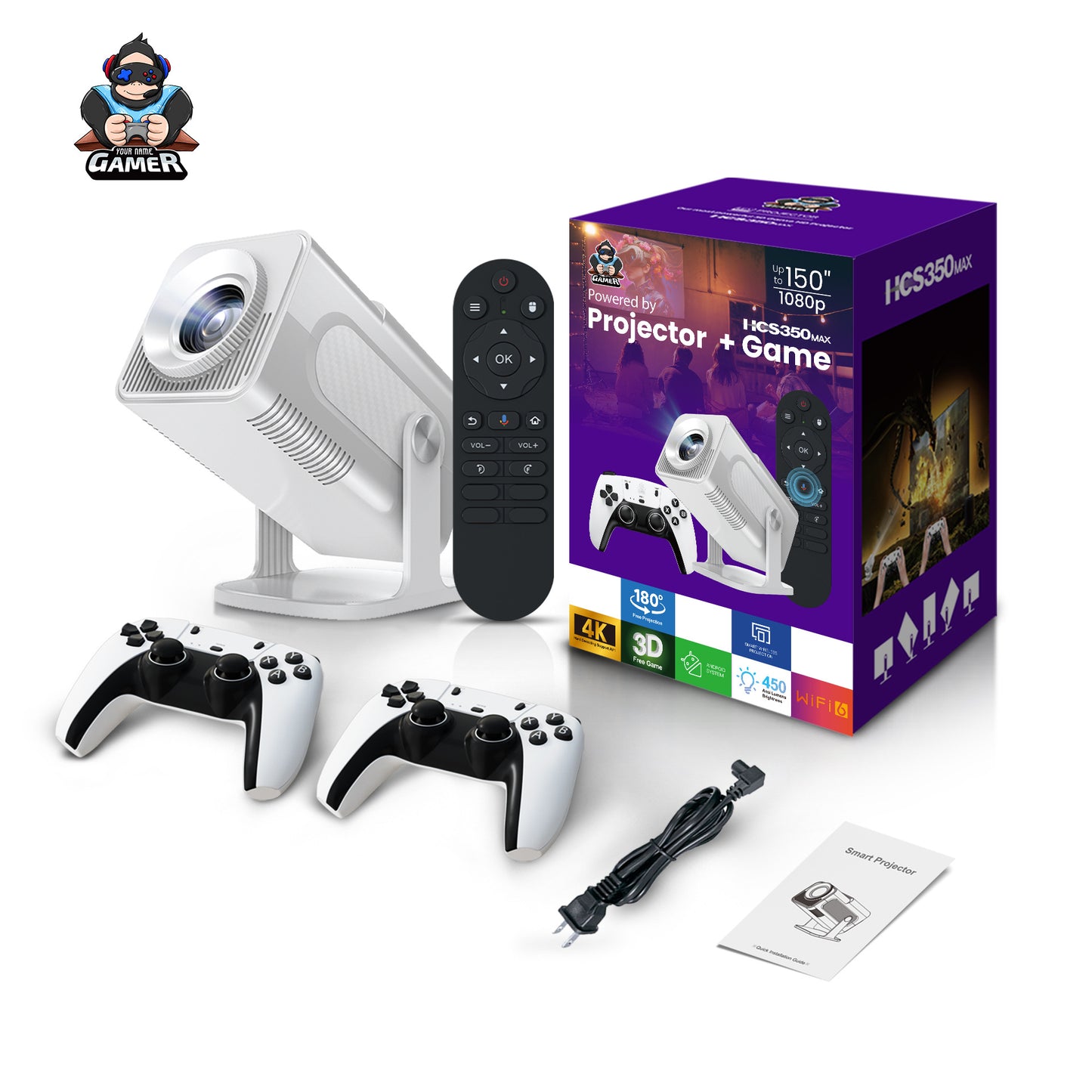 art game projector, WiFi6, Android 4k high-definition, portable for home use