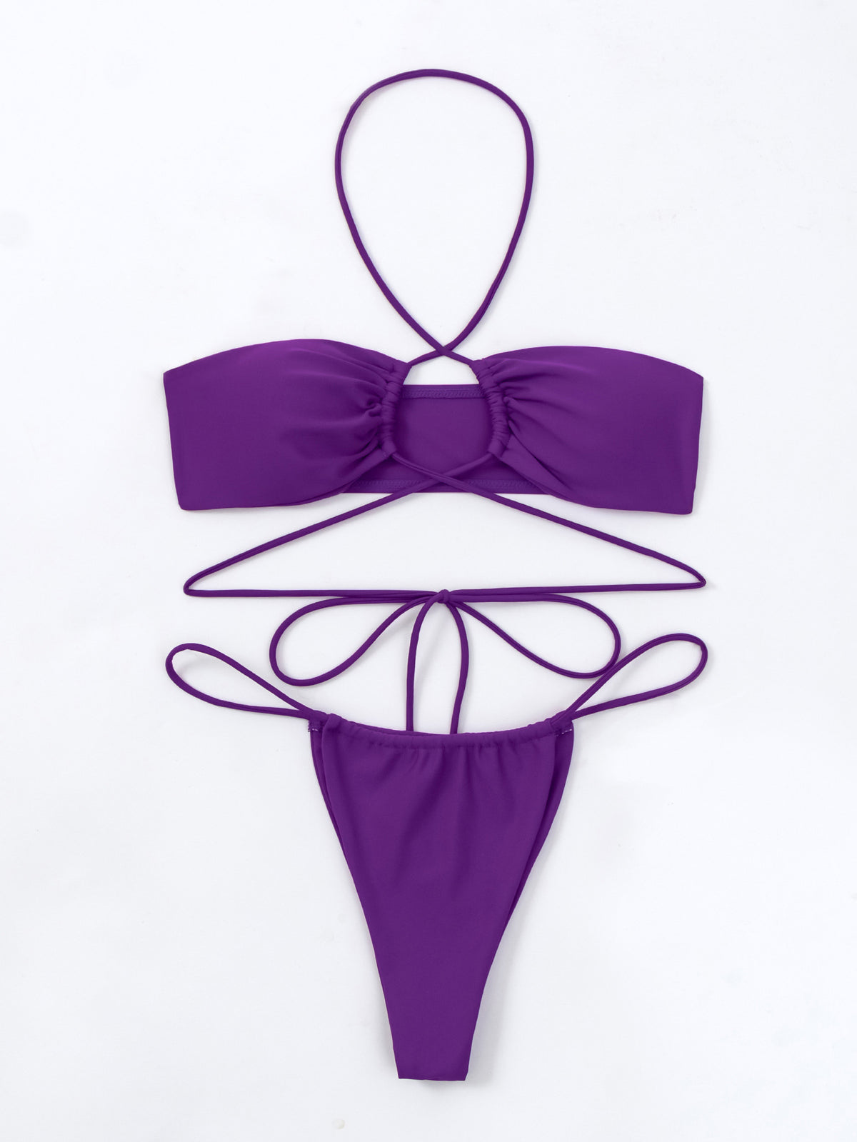 Nylon binding bikini solid color swimsuit for women new two-piece swimsuit bikini Europe and the United States