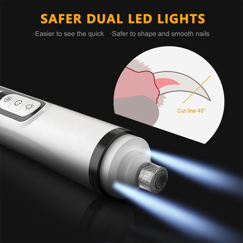 3-level LED dual-light pet nail sharpener, LCD liquid crystal screen, high-power electric nail tool for cats and dogs, charging nail trimming device