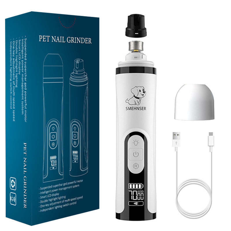 3-level LED dual-light pet nail sharpener, LCD liquid crystal screen, high-power electric nail tool for cats and dogs, charging nail trimming device