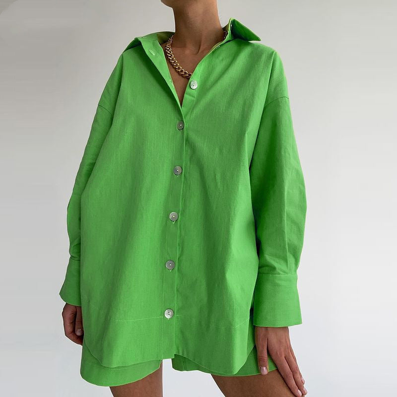 Europe and the United States cross-border foreign trade jacket shorts suit solid color sexy temperament women's fashion casual lapel cardigan