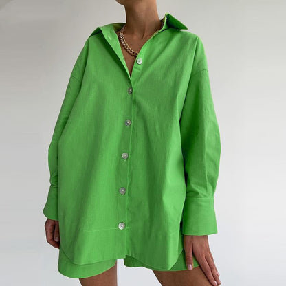 Europe and the United States cross-border foreign trade jacket shorts suit solid color sexy temperament women's fashion casual lapel cardigan