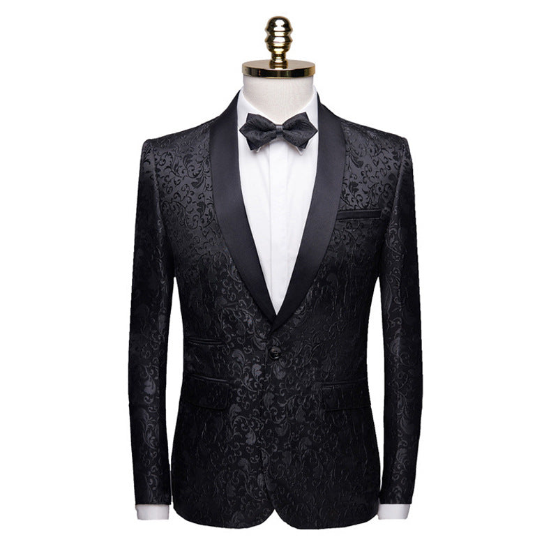 Men's Slim-Fit Floral Shawl-Collar Suit Jacket