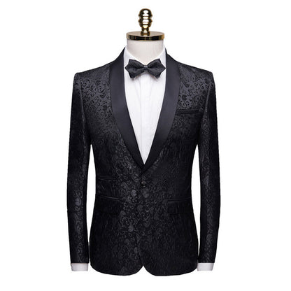 Men's Slim-Fit Floral Shawl-Collar Suit Jacket