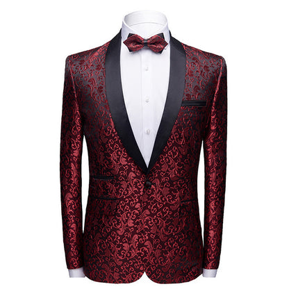 Men's Slim-Fit Floral Shawl-Collar Suit Jacket