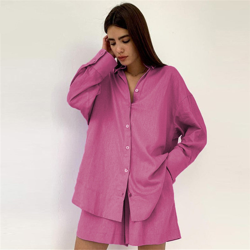 Europe and the United States cross-border foreign trade jacket shorts suit solid color sexy temperament women's fashion casual lapel cardigan