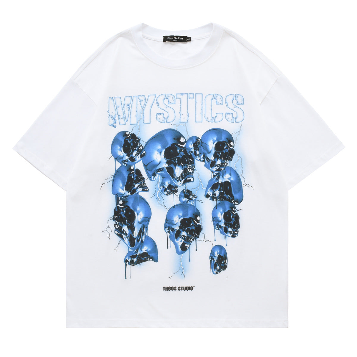 Hipson Men's Retro Skull Print T-Shirt - Khaki Cotton Loose Fit