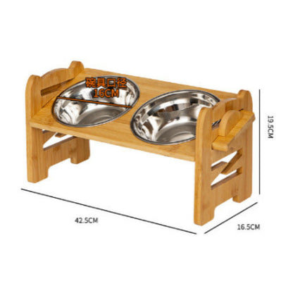 Cat bowl rack feeder, bamboo and wood pet dog food, double bowl stand feeding rack, pet bowl meal rack
