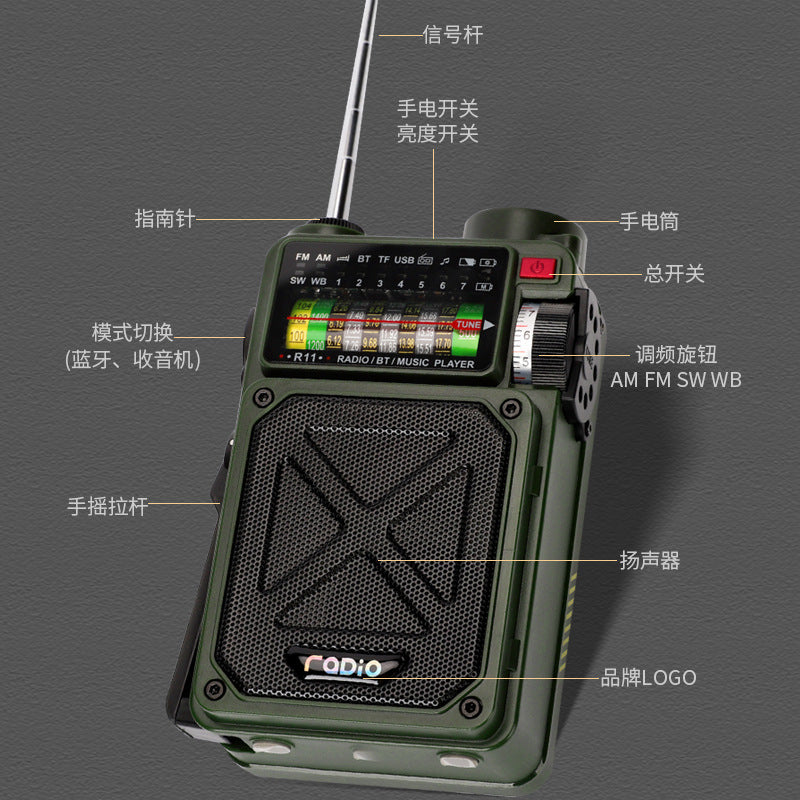 R11 Radio Emergency hand-cranked power generation charging radio station Outdoor Camping lamp Earthquake Preparedness