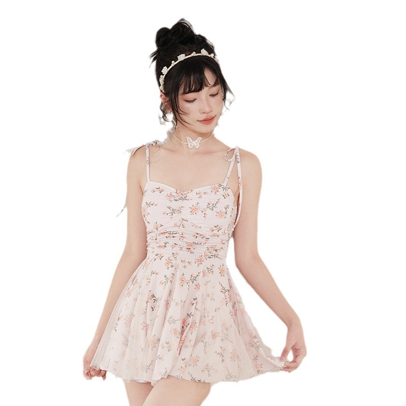 Floral covered belly thin advanced sense 2023 new net red pure dress bathing suit female summer hot spring