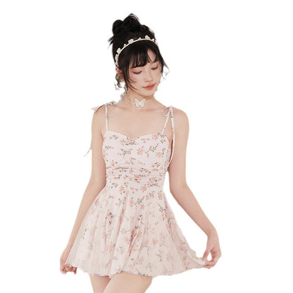 Floral covered belly thin advanced sense 2023 new net red pure dress bathing suit female summer hot spring